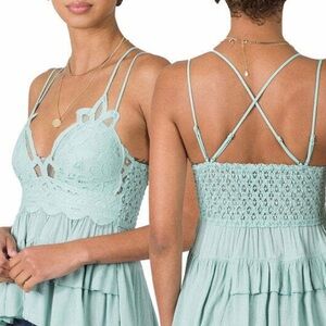 ZENANA Giselle Lace Bralette Tank Light Green Boho Tiered Ruffle Cami Top Peplum